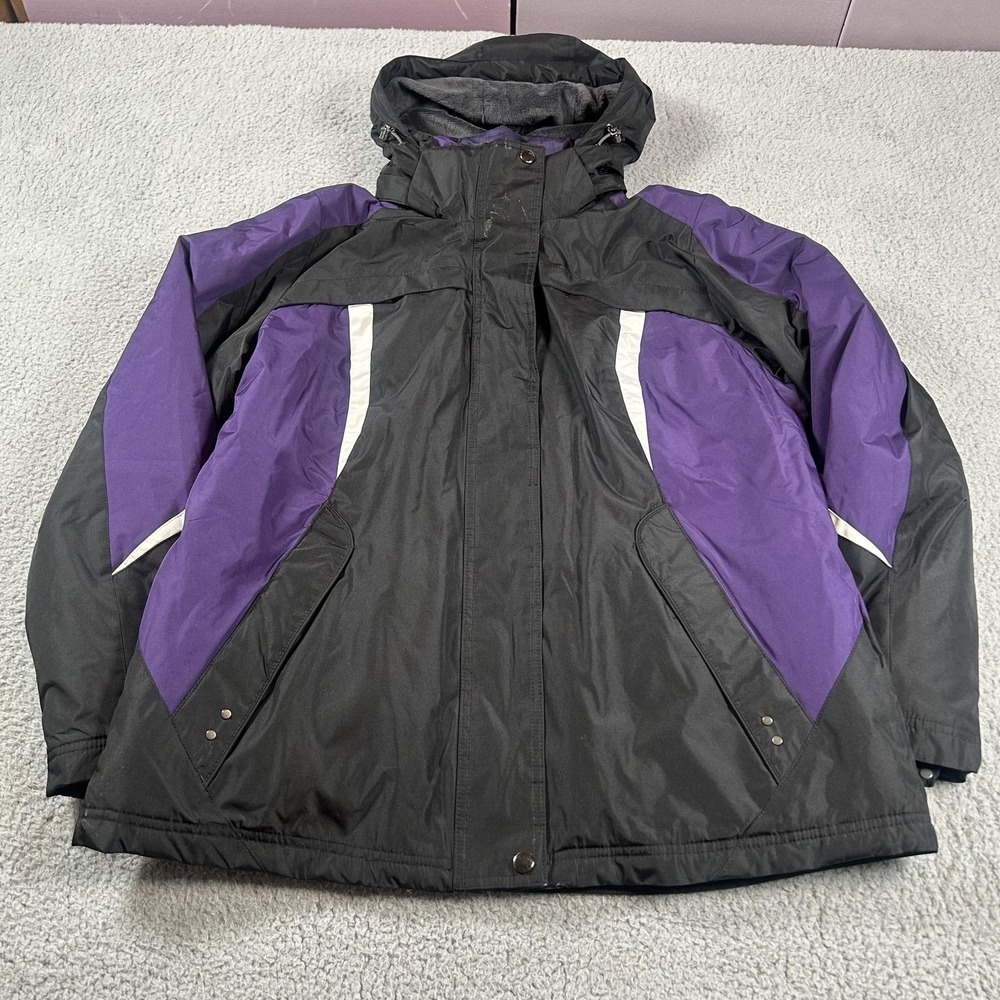 St Johns Bay Jacket Mens Large Black Purple 4 In‎ 1 Systems Hooded Puffer Coat